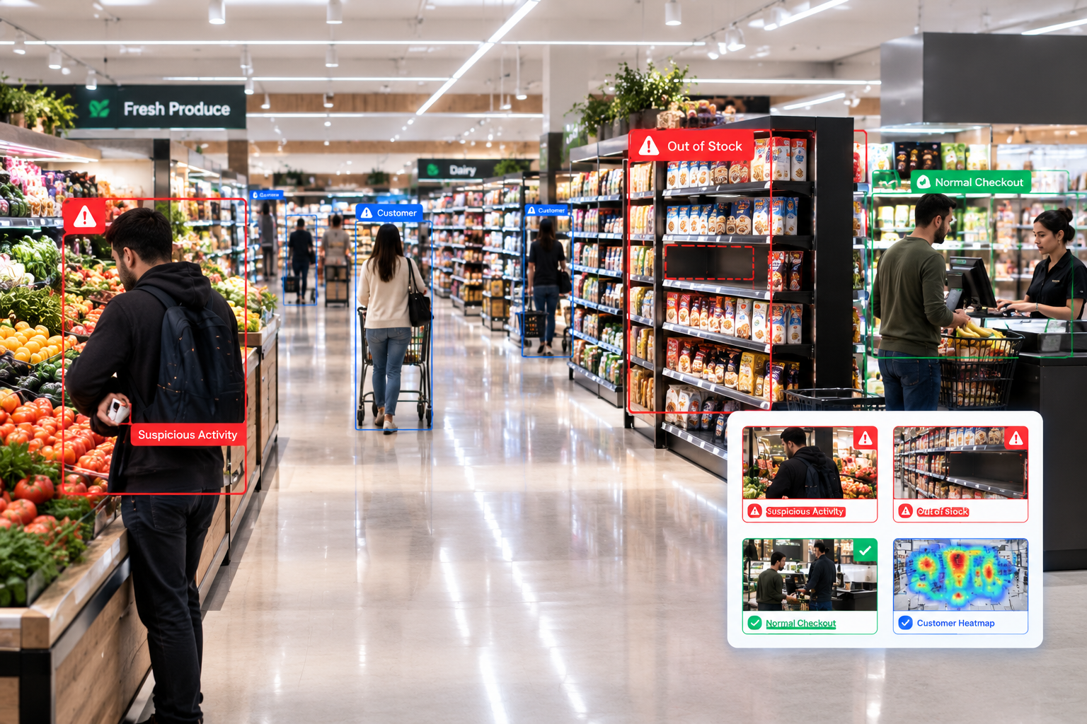 Supermarket inventory and checkout monitoring